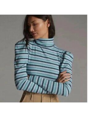Maeve By Anthropologie Striped Ribbed Turtleneck, S